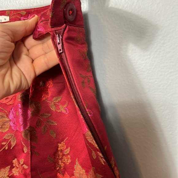 MARINA RINALDI Floral Metallic Jacquard wool acetate Pants in Burgundy waist 30 - Picture 9 of 16